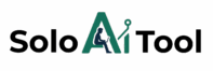 Logo for "Solo AI Tool" with "AI" in green; the "A" features a silhouette of a person using a laptop and the "I" is stylized with a circular element on top.