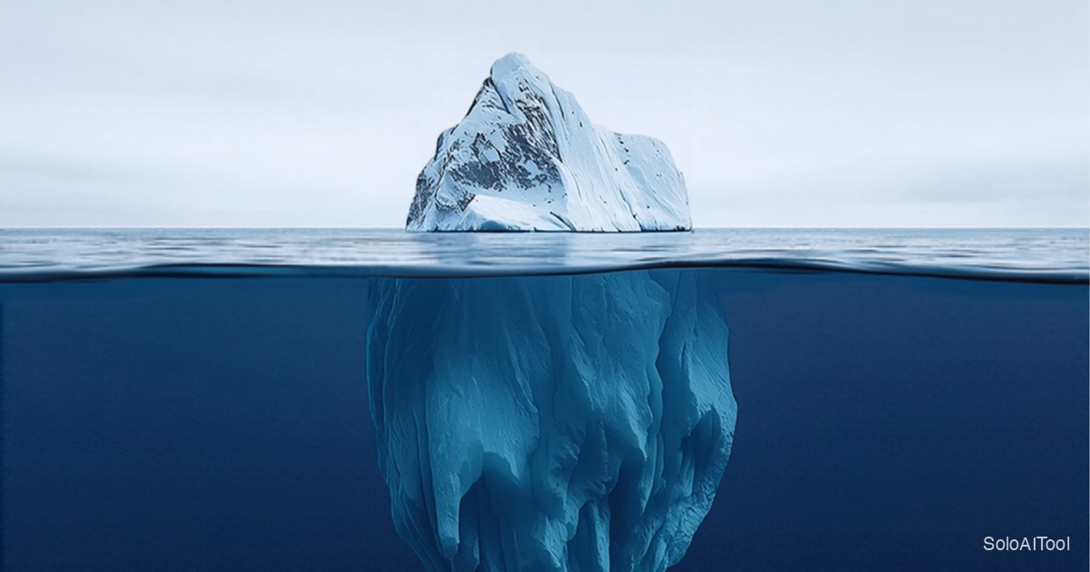 A single iceberg in deep blue arctic water, with most of its mass visible below the waterline
