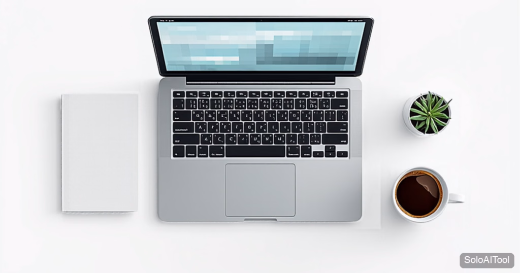Overhead view of a laptop, notebook, coffee cup and small succulent on a clean white desk