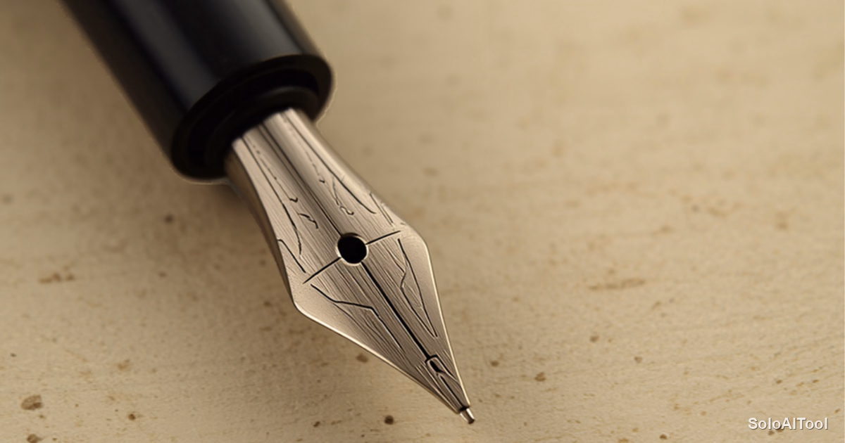 Close-up of a fountain pen nib resting on textured cream paper in warm amber light