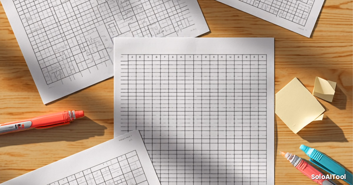Overhead view of printed spreadsheets, highlighters and sticky notes on a warm oak desk
